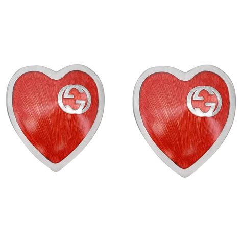 gucci red heart earrings|gucci enamel heart stud earrings.